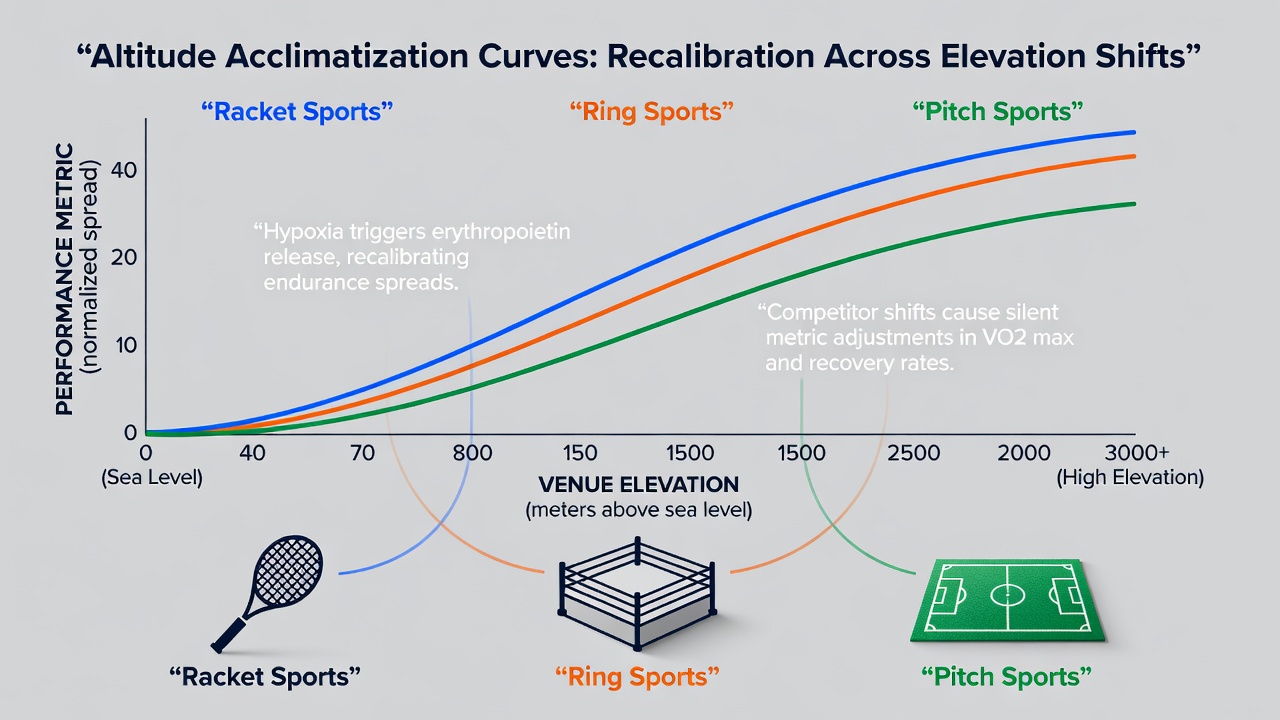 Athletes training at high altitude venues showing acclimatization effects in racket, ring and pitch sports