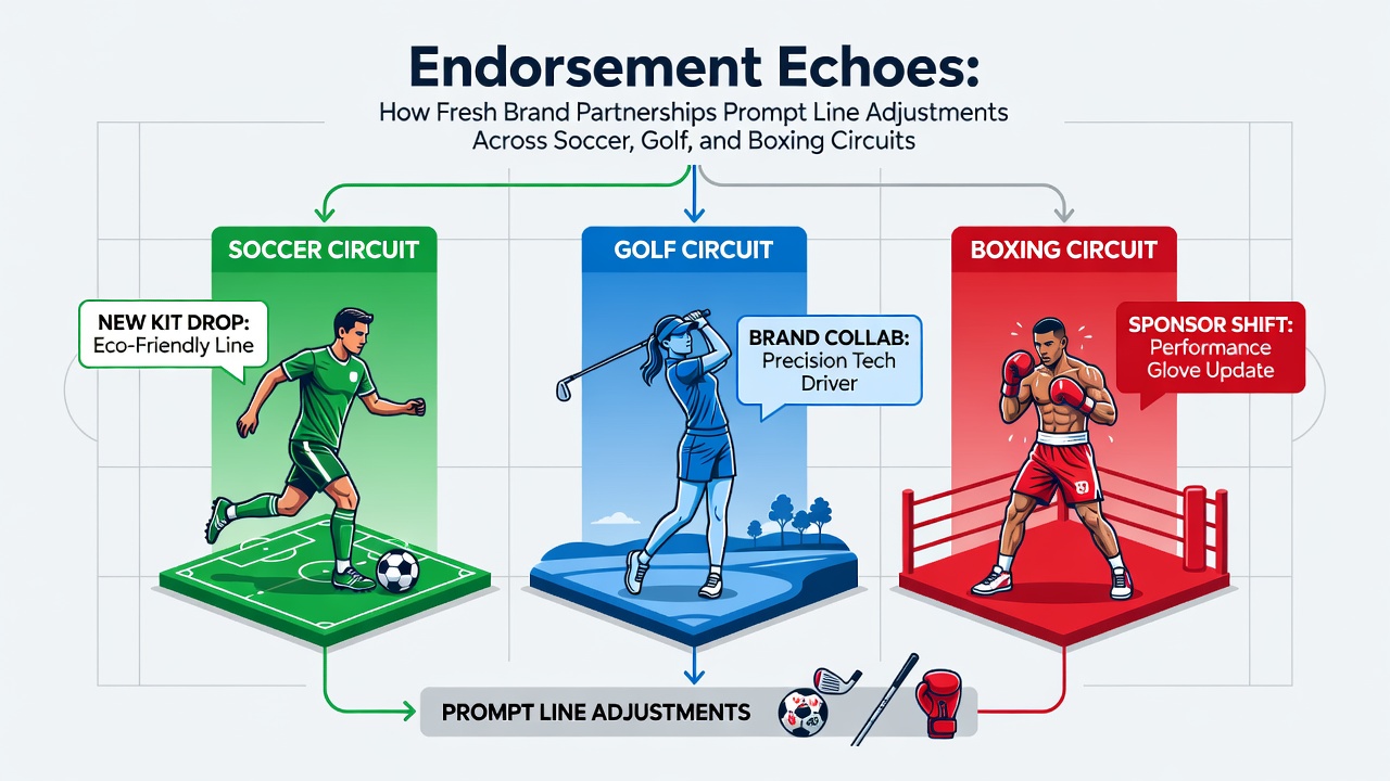 Soccer players, golfers, and boxers celebrating new sponsorship deals on the field, course, and ring