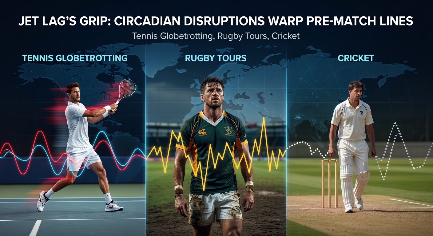 Rugby team disembarking plane after long tour flight, players yawning and carrying gear amid jet lag symptoms before Ashes-style series