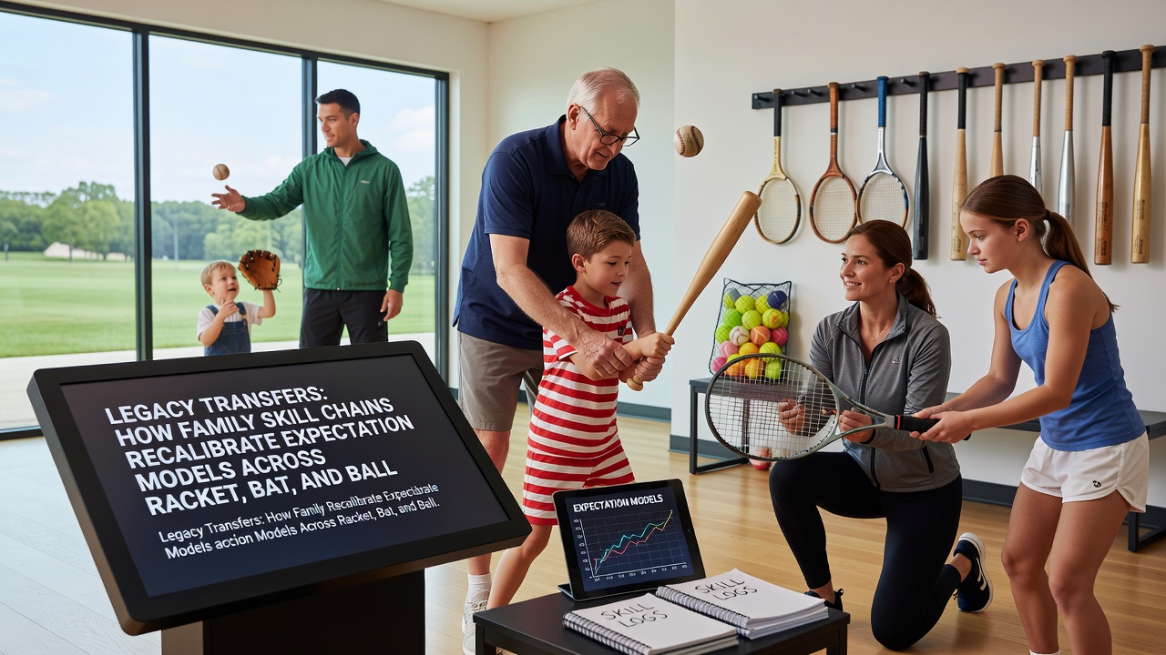 Multi-generational athletes practicing bat control techniques together during a cricket net session