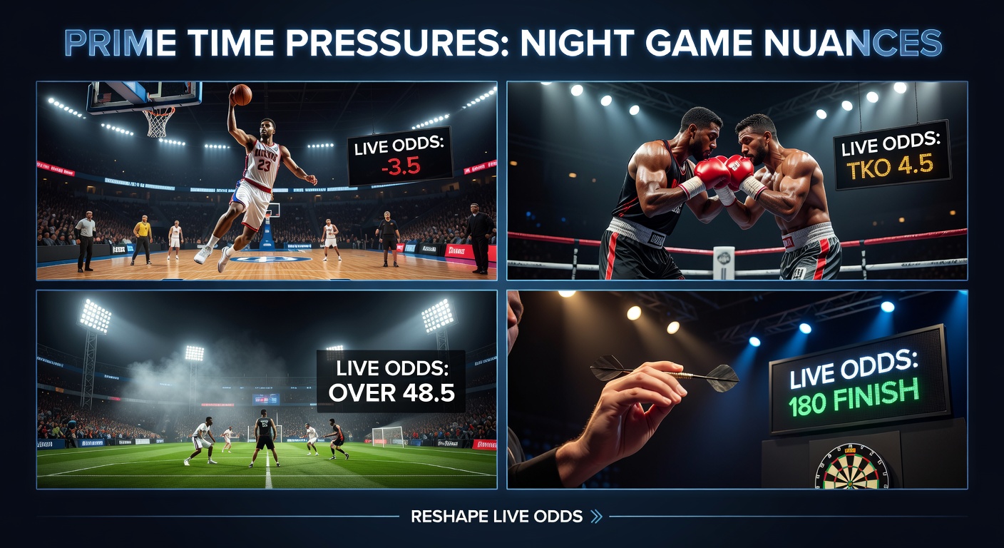 Vibrant night basketball arena packed with fans under bright lights, highlighting the intense prime-time atmosphere that influences player performance and betting odds
