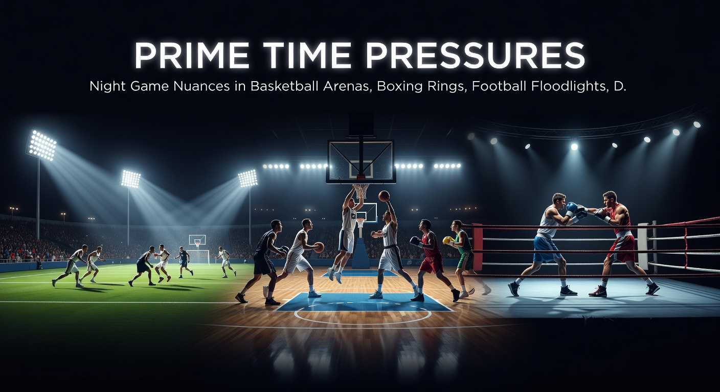 Dramatic boxing ring under spotlights at night, with fighters trading blows amid a frenzied crowd, illustrating how late-hour bouts alter stamina and betting dynamics