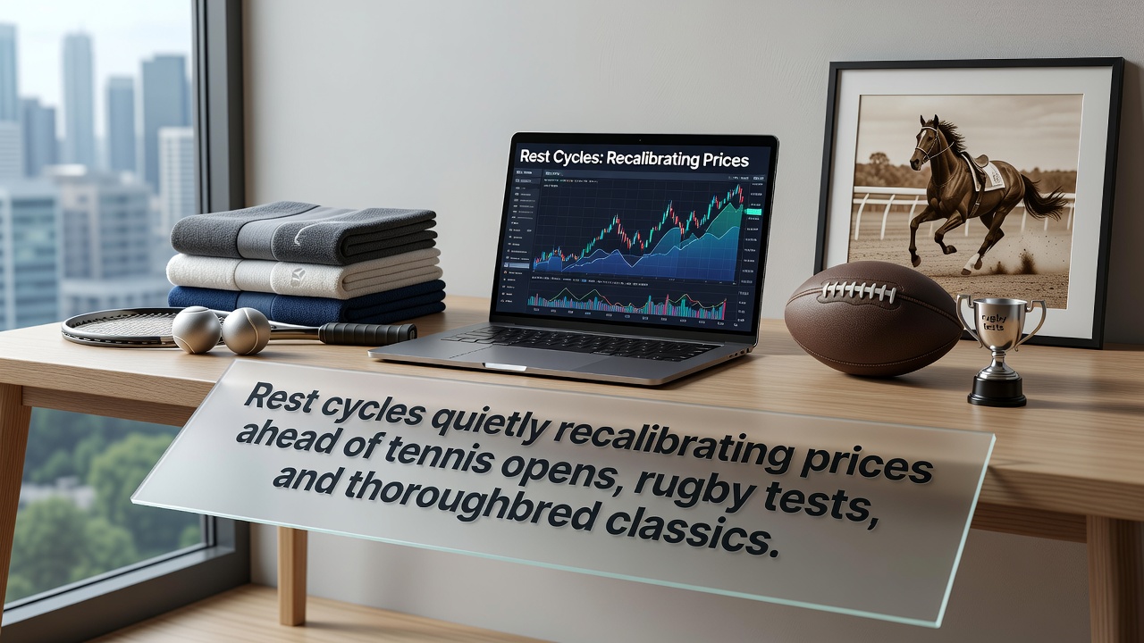 Athletes and horses resting before major competitions in tennis, rugby, and horse racing events