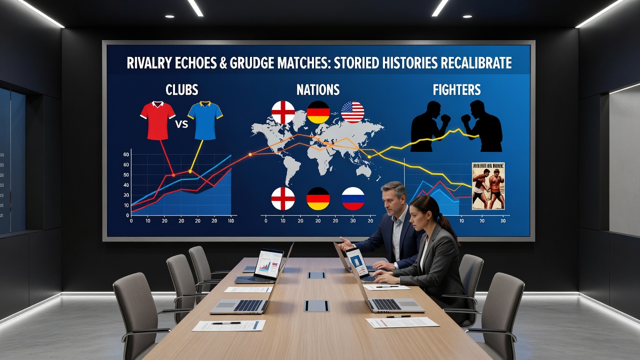 Boxing ring and cricket pitch scenes highlighting grudge match atmospheres that shift pre-fight and pre-series betting lines