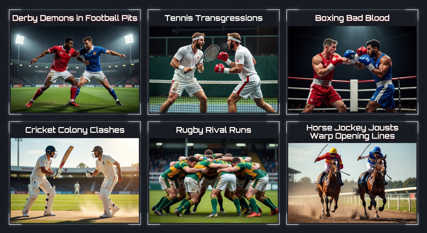 Intense football derby clash with fans in stands and players colliding on the pitch, capturing the raw energy that shifts betting lines before kickoff