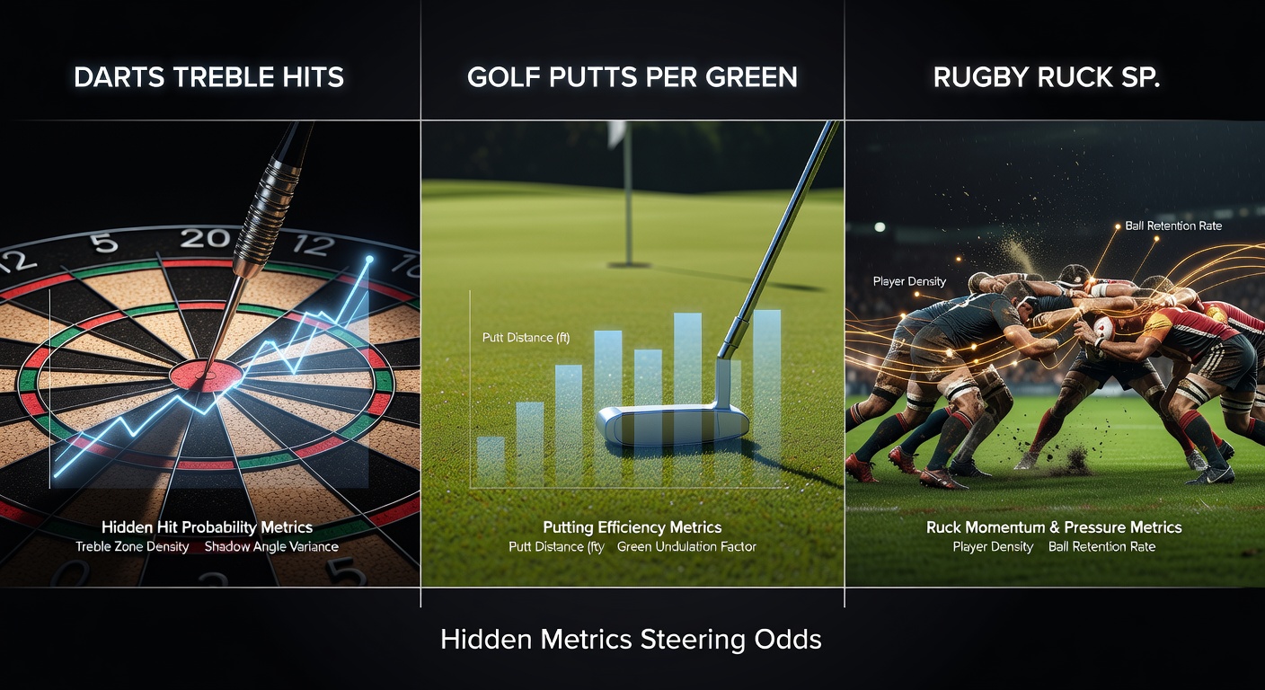 Golfer putting on a green with digital overlay displaying putts per GIR stats and shifting odds lines