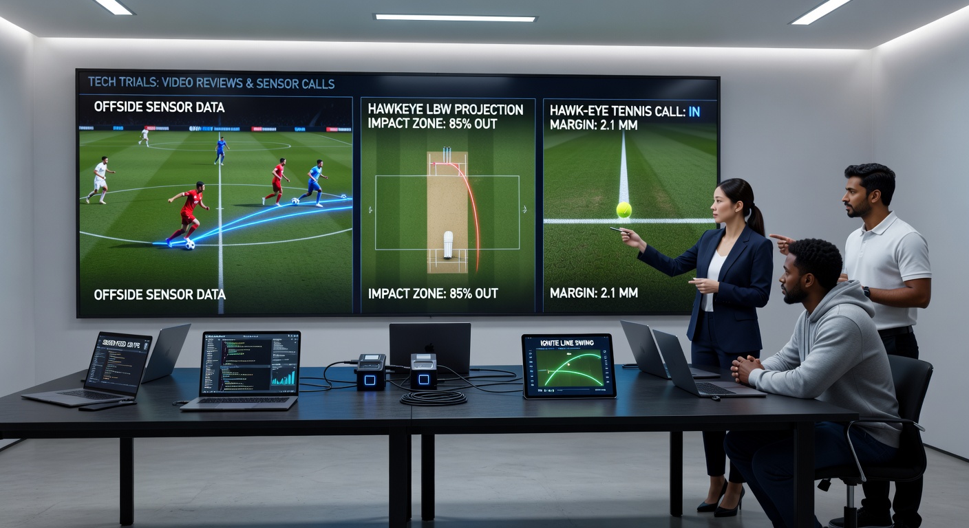 Hawk-Eye graphic projecting a cricket ball's trajectory for an LBW decision in a Test match
