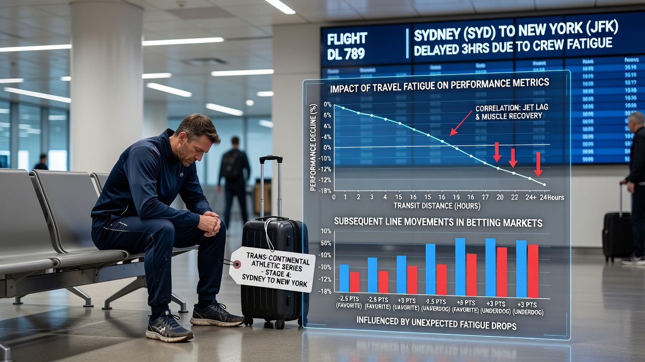 Athletes arriving after long-haul flights and adjusting to new time zones during a transcontinental sports series