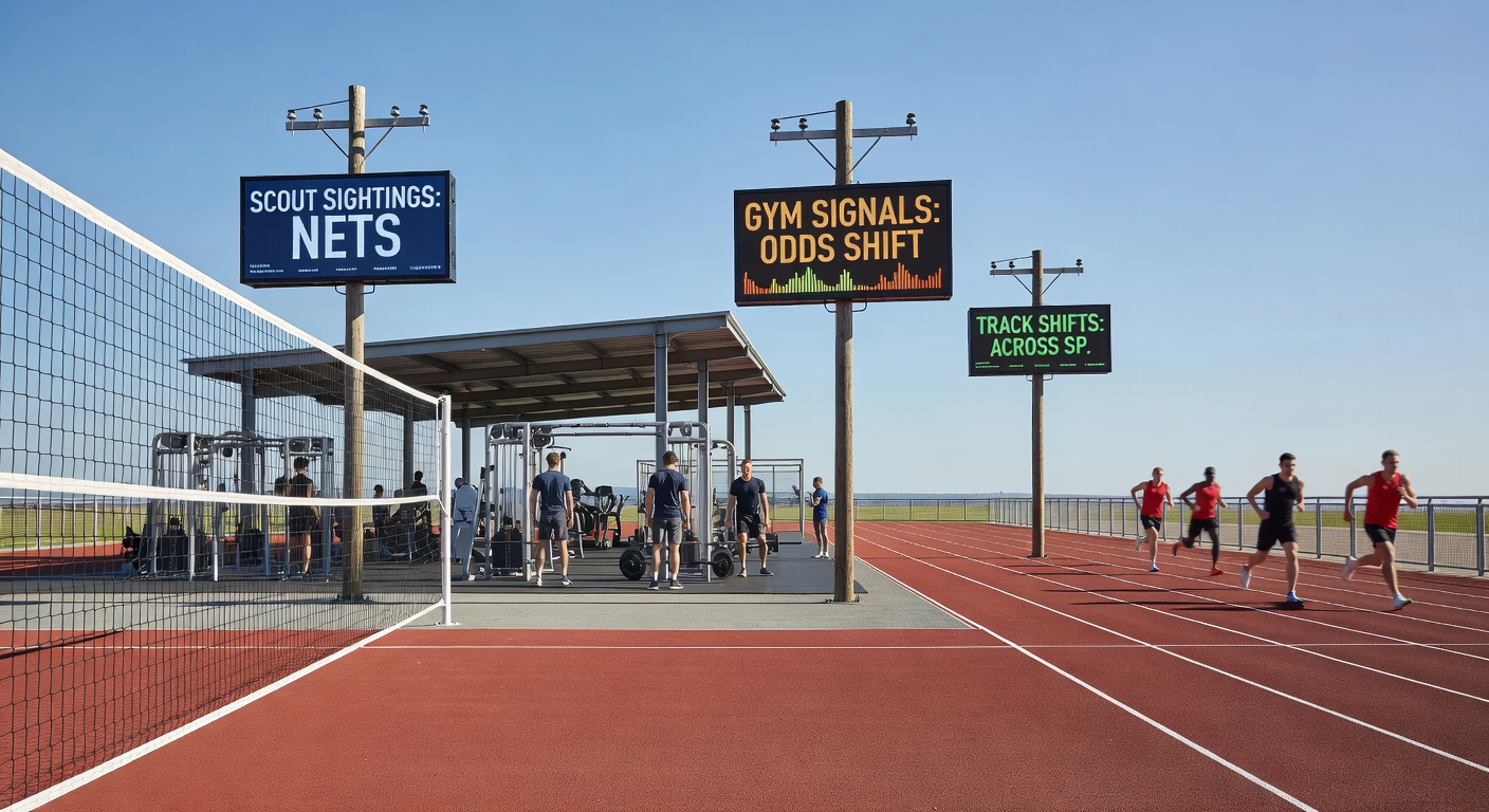 Tennis scouts filming practice rallies from behind the baseline at a coastal training complex, players drilling volleys under coach guidance