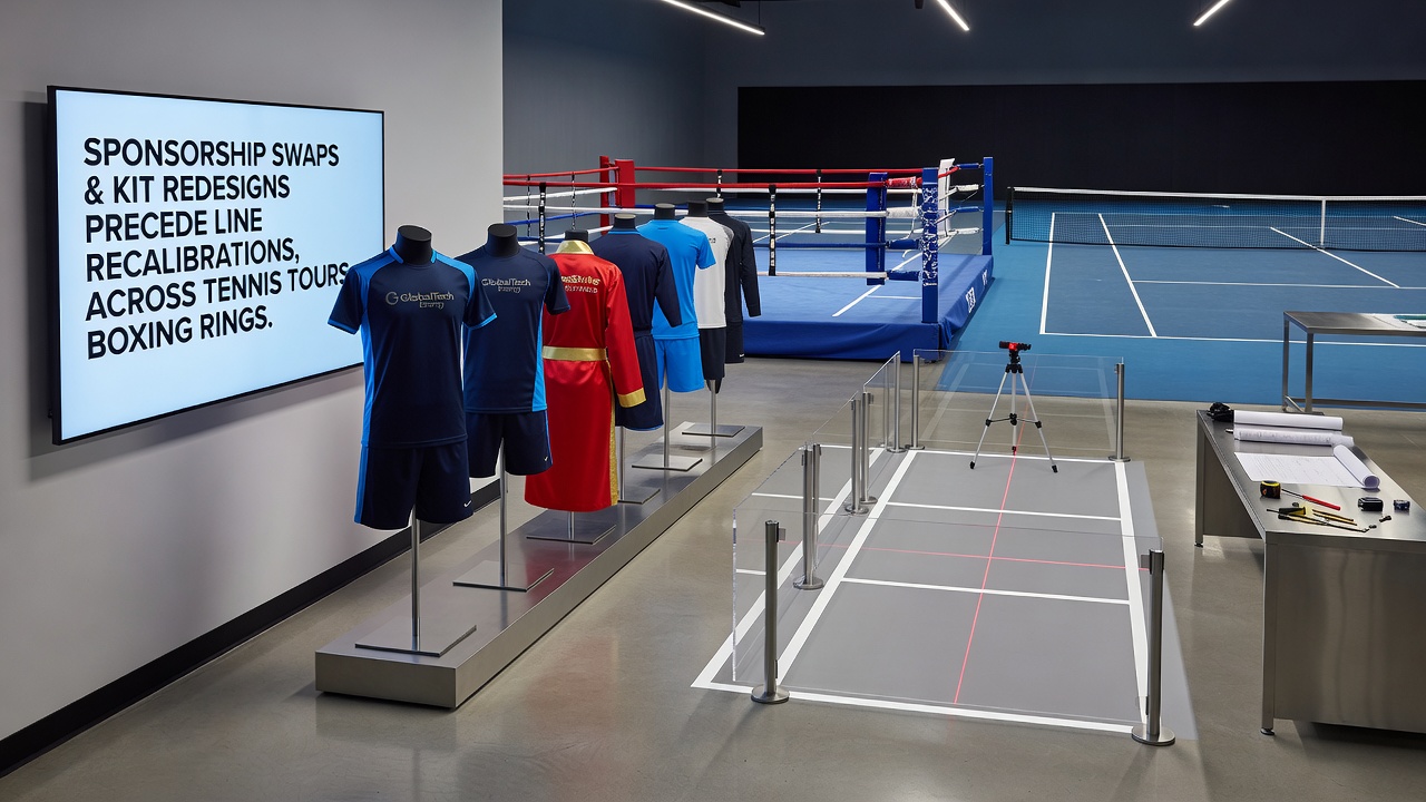 Athletes in updated sponsored kits competing in rugby matches and golf tournaments with visible branding changes