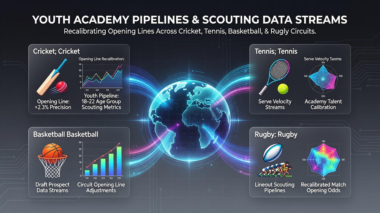 Scouting data analysts reviewing youth academy performance metrics in cricket and tennis